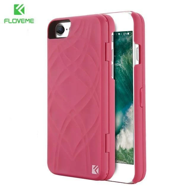 FLOVEME Spiegelhülle für iPhone 6 6s 7 Plus XS MAX XR Brieftasche + Kartensteckplatz-Abdeckung Make-up-Telefonhüllen für Apple iPhone 8X7 Plus Coque