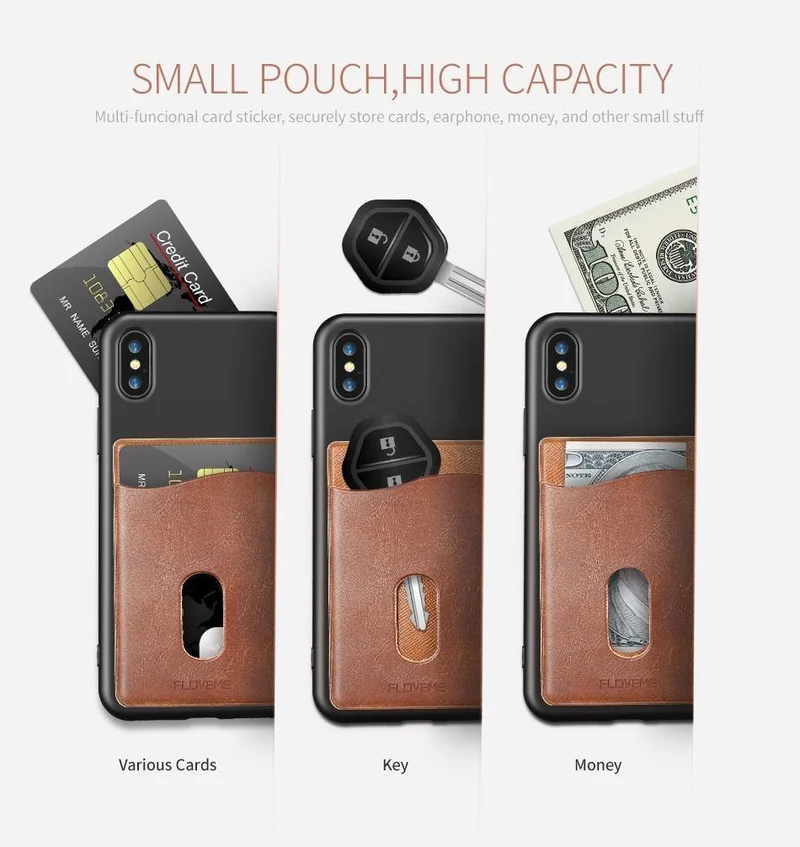 FLOVEME Leder 3M Adhesives Card Sticker Tasche Universal Kreditkartenetui für iPhone X 8 Samsung Damen Herren Handytasche