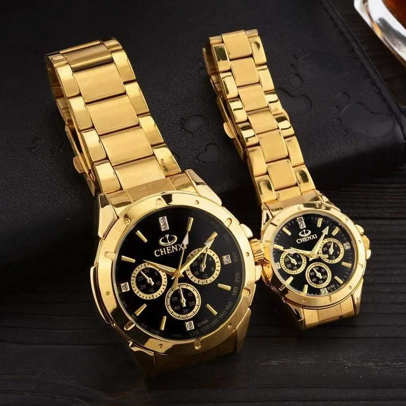 Quarzuhren Damen Herren Gold Armbanduhren Top-Marke Luxus Weiblich Männlich Uhr IPG Golden Steel Watch