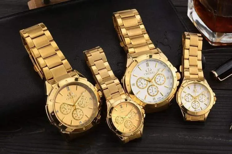 Quarzuhren Damen Herren Gold Armbanduhren Top-Marke Luxus Weiblich Männlich Uhr IPG Golden Steel Watch