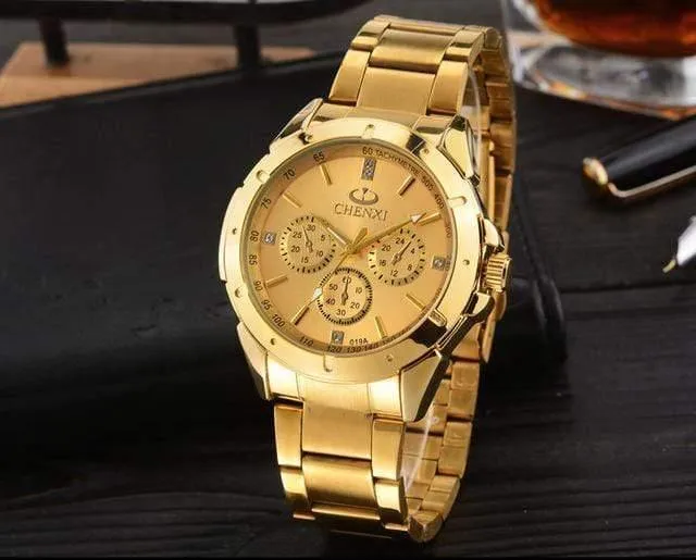 Quarzuhren Damen Herren Gold Armbanduhren Top-Marke Luxus Weiblich Männlich Uhr IPG Golden Steel Watch
