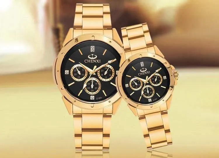 Quarzuhren Damen Herren Gold Armbanduhren Top-Marke Luxus Weiblich Männlich Uhr IPG Golden Steel Watch