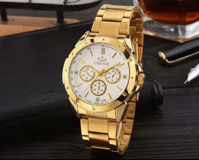 Quarzuhren Damen Herren Gold Armbanduhren Top-Marke Luxus Weiblich Männlich Uhr IPG Golden Steel Watch