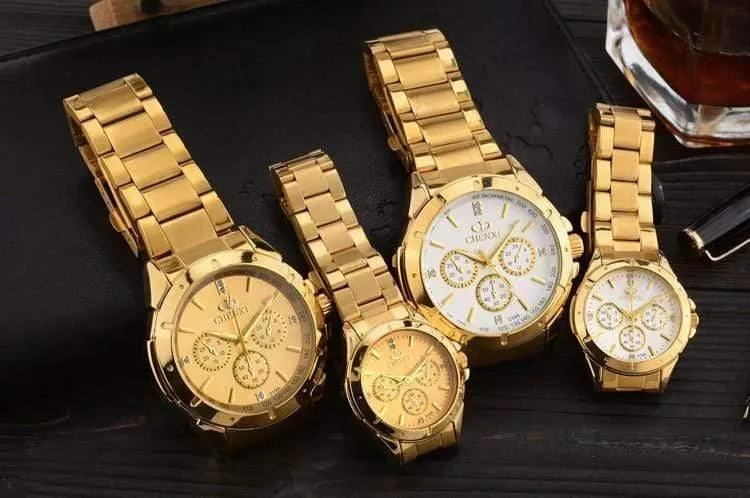 Quarzuhren Damen Herren Gold Armbanduhren Top-Marke Luxus Weiblich Männlich Uhr IPG Golden Steel Watch