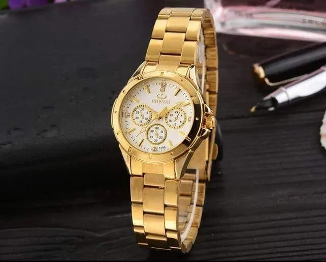 Quarzuhren Damen Herren Gold Armbanduhren Top-Marke Luxus Weiblich Männlich Uhr IPG Golden Steel Watch