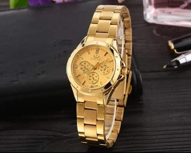 Quarzuhren Damen Herren Gold Armbanduhren Top-Marke Luxus Weiblich Männlich Uhr IPG Golden Steel Watch