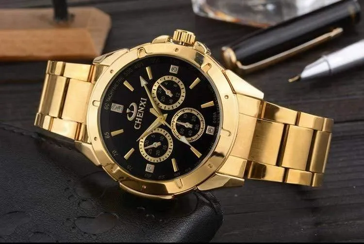 Quarzuhren Damen Herren Gold Armbanduhren Top-Marke Luxus Weiblich Männlich Uhr IPG Golden Steel Watch