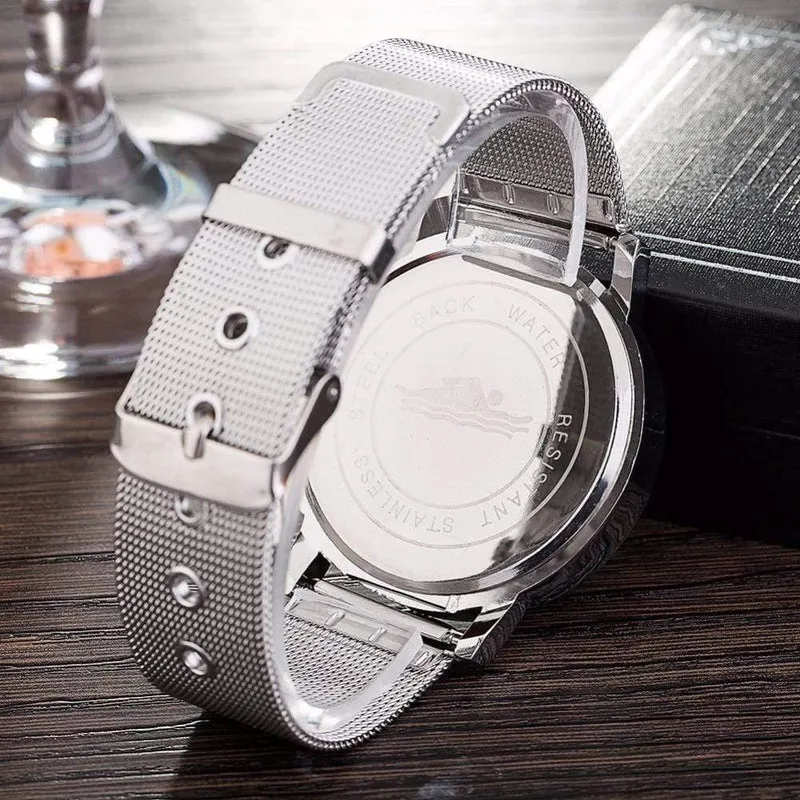 Mode Neue Design Uhren Männer Frauen Quarz Uhr Edelstahl Mesh Kreative Uhr Beliebte Schwarz Weiß Lovers Armbanduhr