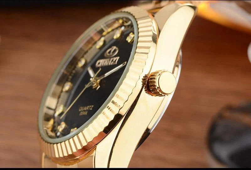 Gold Paar Uhr Frauen Männer Schwarz Luxus Goldenen Edelstahl Business Kleid Liebhaber Armbanduhr Wasserdicht 2 Stück