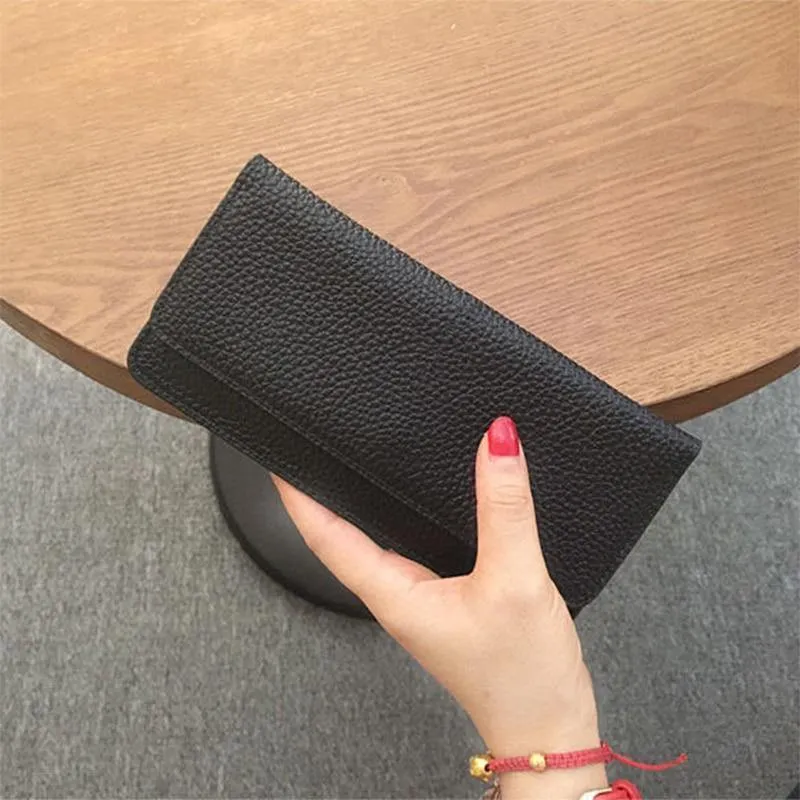 Leder Frauen Brieftasche Mode Einfarbig Geldbörse Multifunktionale Rindsleder Weibliche Lange Frauen Geldbörsen Zipper Karte Halter
