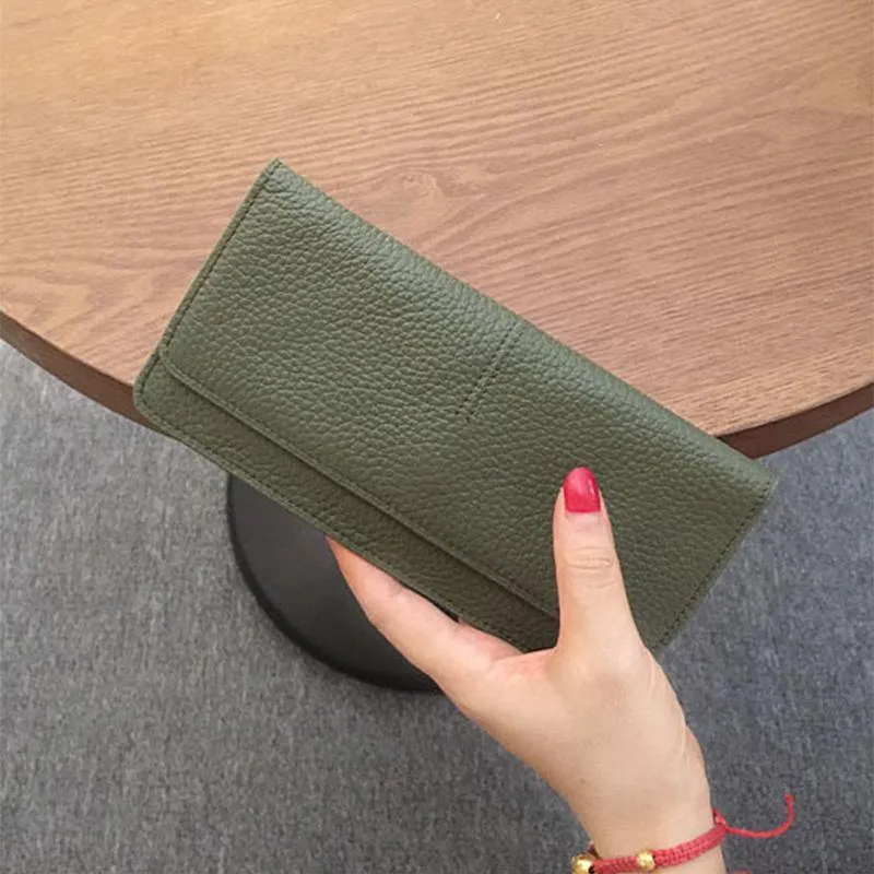 Leder Frauen Brieftasche Mode Einfarbig Geldbörse Multifunktionale Rindsleder Weibliche Lange Frauen Geldbörsen Zipper Karte Halter