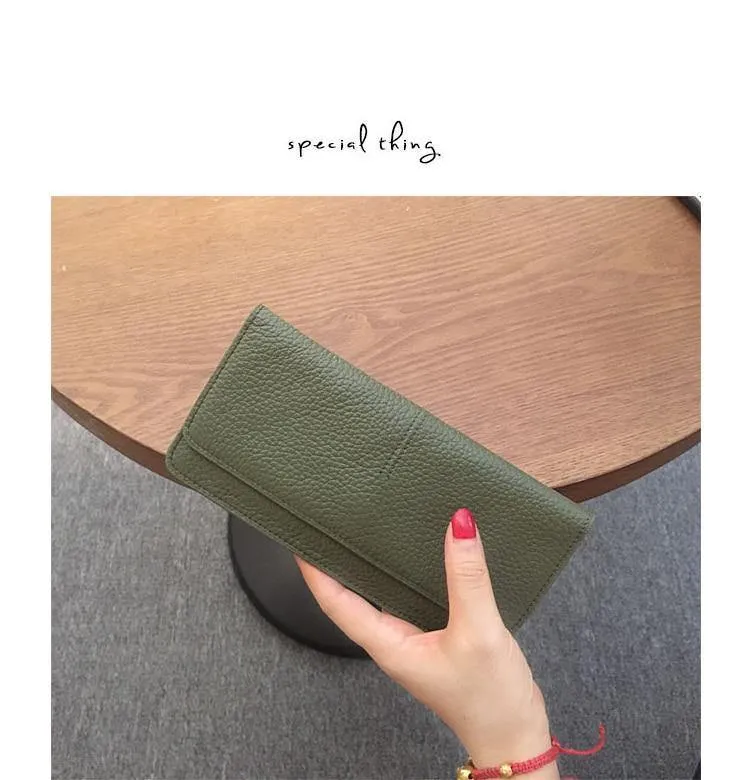 Leder Frauen Brieftasche Mode Einfarbig Geldbörse Multifunktionale Rindsleder Weibliche Lange Frauen Geldbörsen Zipper Karte Halter