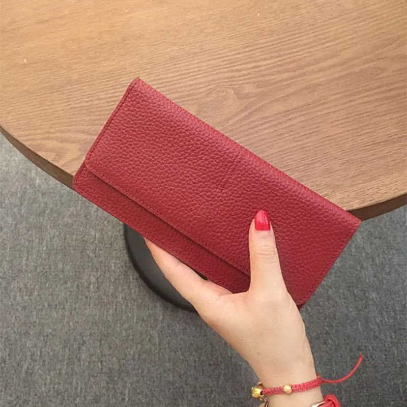 Leder Frauen Brieftasche Mode Einfarbig Geldbörse Multifunktionale Rindsleder Weibliche Lange Frauen Geldbörsen Zipper Karte Halter