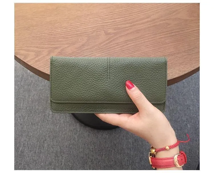 Leder Frauen Brieftasche Mode Einfarbig Geldbörse Multifunktionale Rindsleder Weibliche Lange Frauen Geldbörsen Zipper Karte Halter