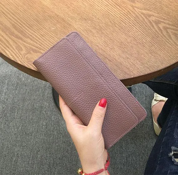 Leder Frauen Brieftasche Mode Einfarbig Geldbörse Multifunktionale Rindsleder Weibliche Lange Frauen Geldbörsen Zipper Karte Halter