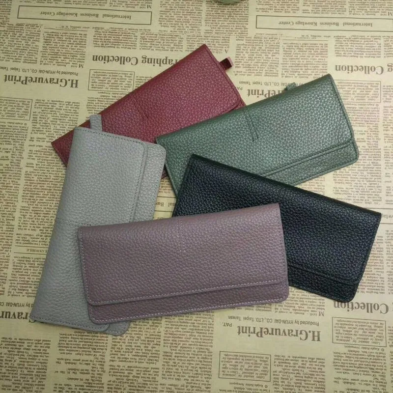 Leder Frauen Brieftasche Mode Einfarbig Geldbörse Multifunktionale Rindsleder Weibliche Lange Frauen Geldbörsen Zipper Karte Halter