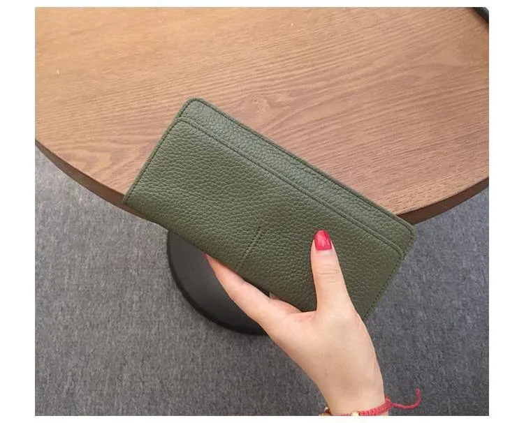 Leder Frauen Brieftasche Mode Einfarbig Geldbörse Multifunktionale Rindsleder Weibliche Lange Frauen Geldbörsen Zipper Karte Halter