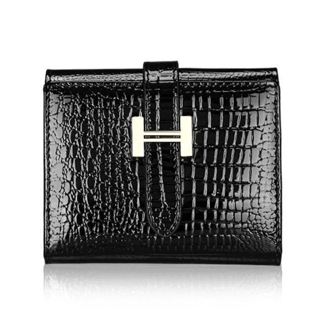 Damen Geldbörsen Lackleder Alligator Muster Haspe Kurze Geldbörse Echtes Leder Damen Kleine Geldbörse Rot