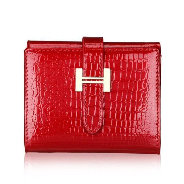 Damen Geldbörsen Lackleder Alligator Muster Haspe Kurze Geldbörse Echtes Leder Damen Kleine Geldbörse Rot