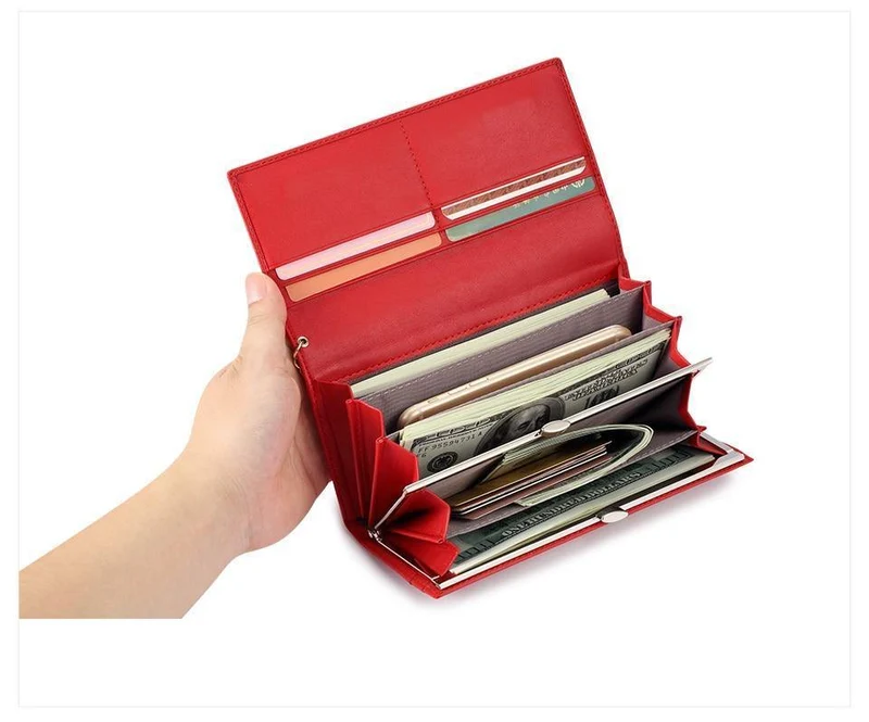 Damen Geldbörse PU Magnetverschluss Damen Geldbörsen Lange Geldbörsen Clutch Rot Kartenhalter Münzbörse Verschlüsse Neu