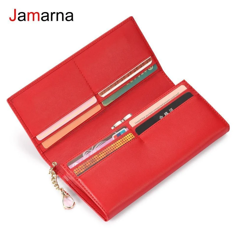 Damen Geldbörse PU Magnetverschluss Damen Geldbörsen Lange Geldbörsen Clutch Rot Kartenhalter Münzbörse Verschlüsse Neu