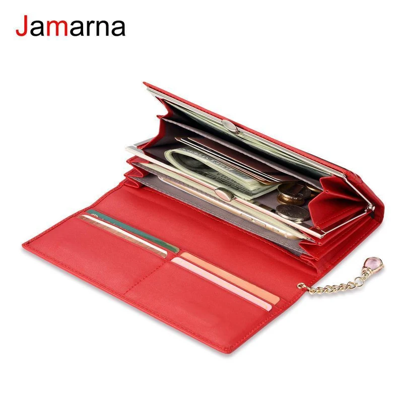 Damen Geldbörse PU Magnetverschluss Damen Geldbörsen Lange Geldbörsen Clutch Rot Kartenhalter Münzbörse Verschlüsse Neu