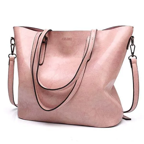 Damen Umhängetasche Mode Damen Handtaschen Ölwachs Leder Große Kapazität Einkaufstasche Lässige Pu Leder Damen Umhängetasche