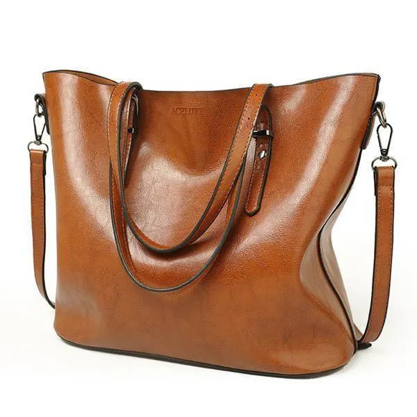 Damen Umhängetasche Mode Damen Handtaschen Ölwachs Leder Große Kapazität Einkaufstasche Lässige Pu Leder Damen Umhängetasche