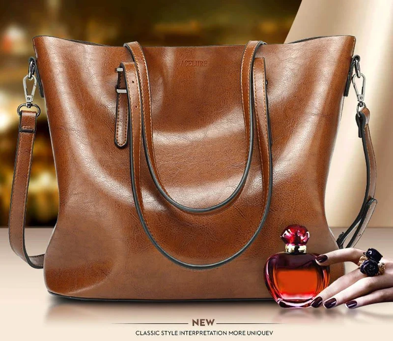 Damen Umhängetasche Mode Damen Handtaschen Ölwachs Leder Große Kapazität Einkaufstasche Lässige Pu Leder Damen Umhängetasche