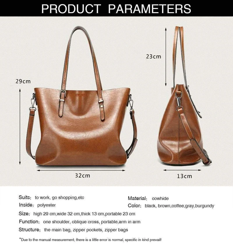 Damen Umhängetasche Mode Damen Handtaschen Ölwachs Leder Große Kapazität Einkaufstasche Lässige Pu Leder Damen Umhängetasche