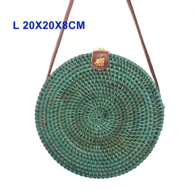 Rund Stroh Taschen Frauen-Sommer-Rattan-Beutel-handgemachte gesponnene Strand Umhängetasche Kreis Böhmen Handtasche Bali Niedrigster Preis L31