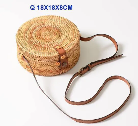 Rund Stroh Taschen Frauen-Sommer-Rattan-Beutel-handgemachte gesponnene Strand Umhängetasche Kreis Böhmen Handtasche Bali Niedrigster Preis L31