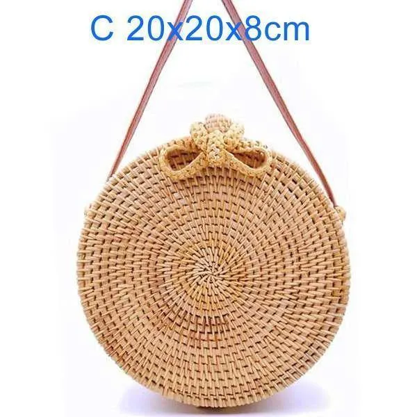 Rund Stroh Taschen Frauen-Sommer-Rattan-Beutel-handgemachte gesponnene Strand Umhängetasche Kreis Böhmen Handtasche Bali Niedrigster Preis L31