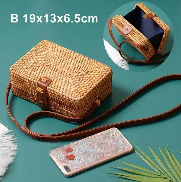 Rund Stroh Taschen Frauen-Sommer-Rattan-Beutel-handgemachte gesponnene Strand Umhängetasche Kreis Böhmen Handtasche Bali Niedrigster Preis L31