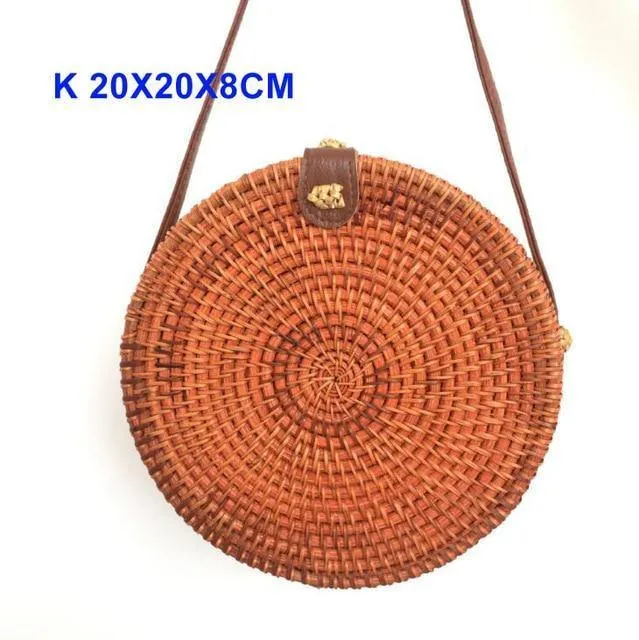 Rund Stroh Taschen Frauen-Sommer-Rattan-Beutel-handgemachte gesponnene Strand Umhängetasche Kreis Böhmen Handtasche Bali Niedrigster Preis L31