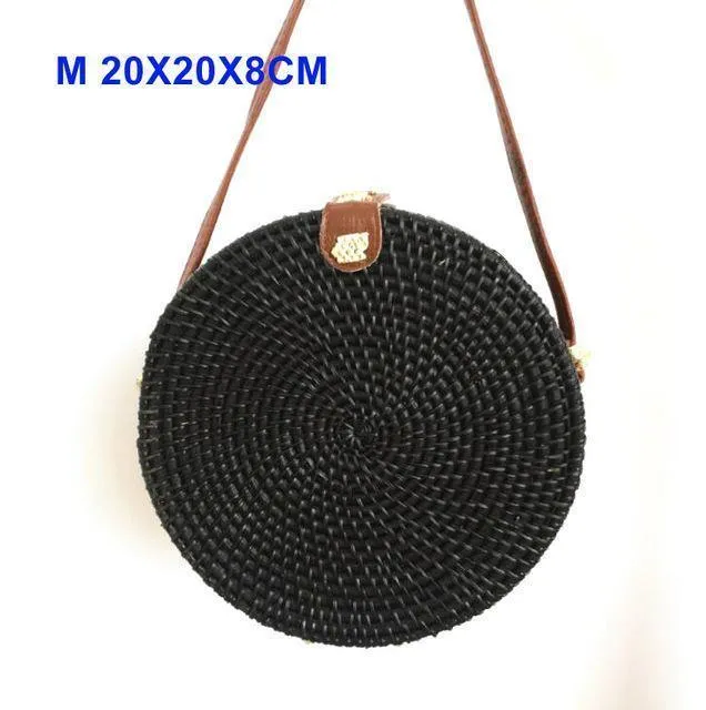 Rund Stroh Taschen Frauen-Sommer-Rattan-Beutel-handgemachte gesponnene Strand Umhängetasche Kreis Böhmen Handtasche Bali Niedrigster Preis L31