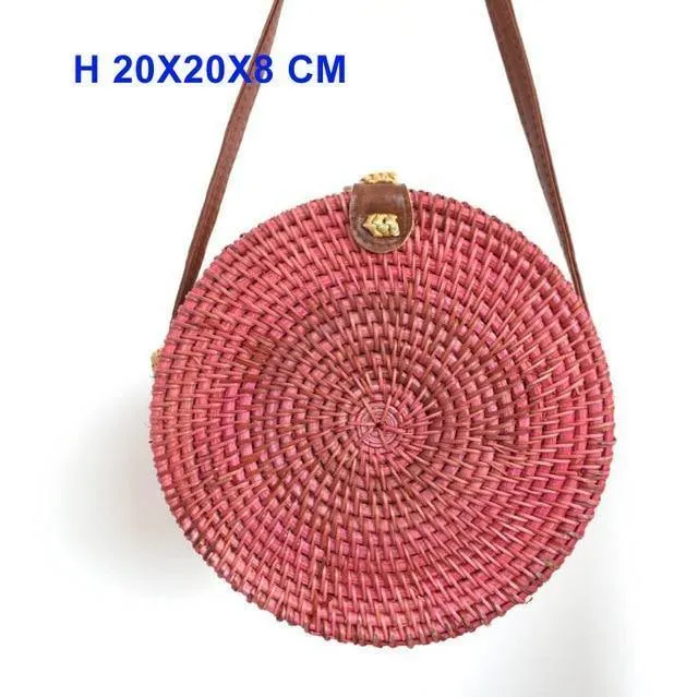 Rund Stroh Taschen Frauen-Sommer-Rattan-Beutel-handgemachte gesponnene Strand Umhängetasche Kreis Böhmen Handtasche Bali Niedrigster Preis L31