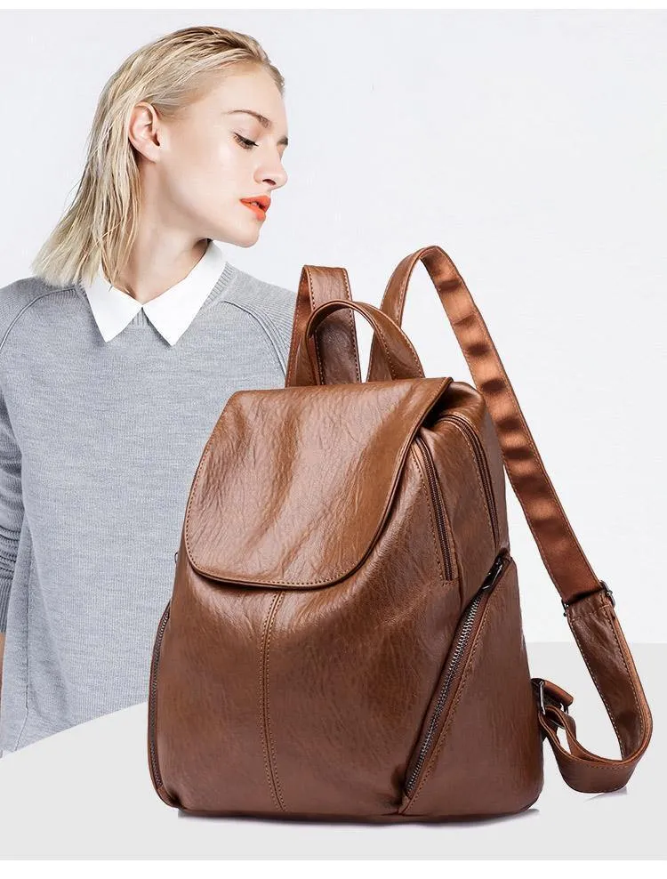 Damen Rucksack Feminin Freizeit Rucksack PU Leder Mochila Escolar Vintage Taschen für Damen Damen Rucksäcke Fashion Daypack