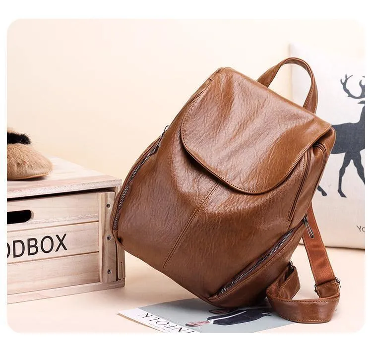 Damen Rucksack Feminin Freizeit Rucksack PU Leder Mochila Escolar Vintage Taschen für Damen Damen Rucksäcke Fashion Daypack