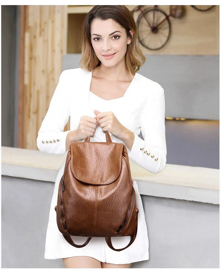 Damen Rucksack Feminin Freizeit Rucksack PU Leder Mochila Escolar Vintage Taschen für Damen Damen Rucksäcke Fashion Daypack