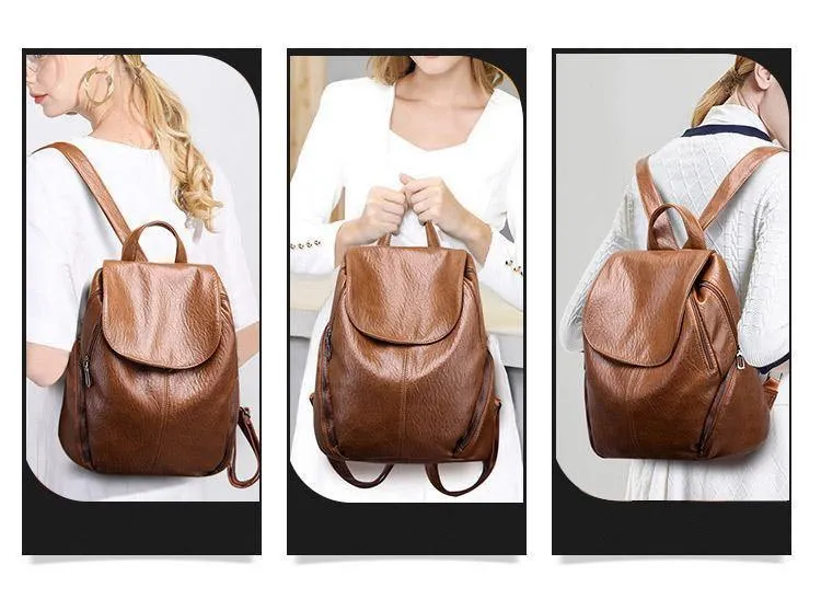 Damen Rucksack Feminin Freizeit Rucksack PU Leder Mochila Escolar Vintage Taschen für Damen Damen Rucksäcke Fashion Daypack