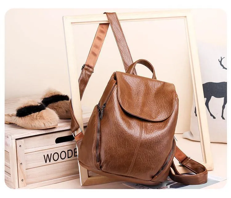 Damen Rucksack Feminin Freizeit Rucksack PU Leder Mochila Escolar Vintage Taschen für Damen Damen Rucksäcke Fashion Daypack