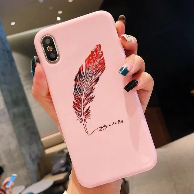 USLION Silikon-Feder-Kasten für iPhone 7 8 Plus XS maximales XR Xs Buchstabe-Telefon-Kästen für iPhone X 8 7 6 6S Plus weiche TPU rückseitige Abdeckung