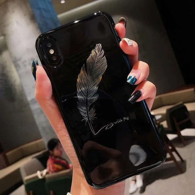 USLION Silikon-Feder-Kasten für iPhone 7 8 Plus XS maximales XR Xs Buchstabe-Telefon-Kästen für iPhone X 8 7 6 6S Plus weiche TPU rückseitige Abdeckung