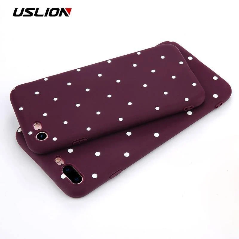 USLION Wave Point-Telefonhülle für iPhone 8 Plus, Weinrot, Ploka Dots, weiche TPU-Rückseite für iPhone X XR XS Max 7 6 S Plus 5 5S SE