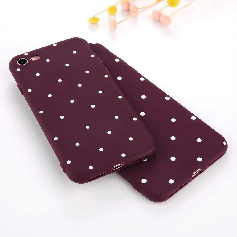 USLION Wave Point-Telefonhülle für iPhone 8 Plus, Weinrot, Ploka Dots, weiche TPU-Rückseite für iPhone X XR XS Max 7 6 S Plus 5 5S SE