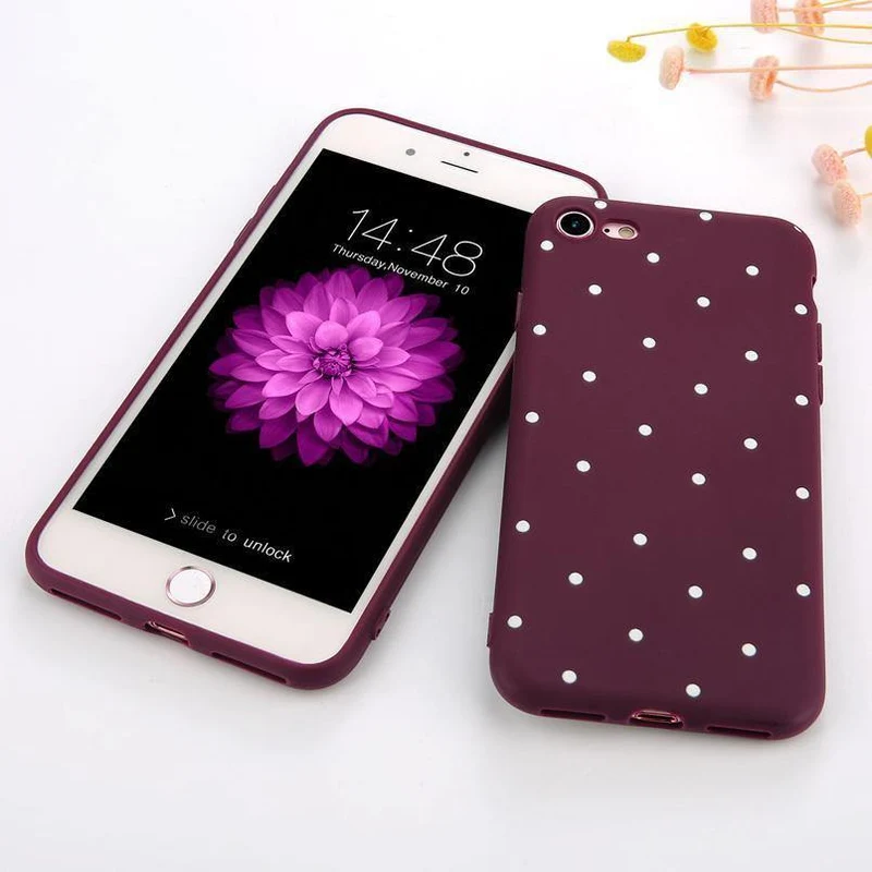 USLION Wave Point-Telefonhülle für iPhone 8 Plus, Weinrot, Ploka Dots, weiche TPU-Rückseite für iPhone X XR XS Max 7 6 S Plus 5 5S SE