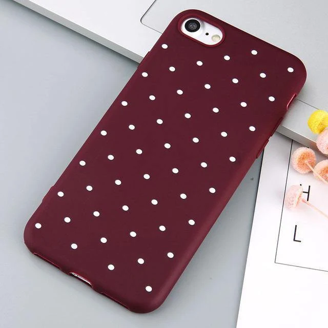 USLION Wave Point-Telefonhülle für iPhone 8 Plus, Weinrot, Ploka Dots, weiche TPU-Rückseite für iPhone X XR XS Max 7 6 S Plus 5 5S SE
