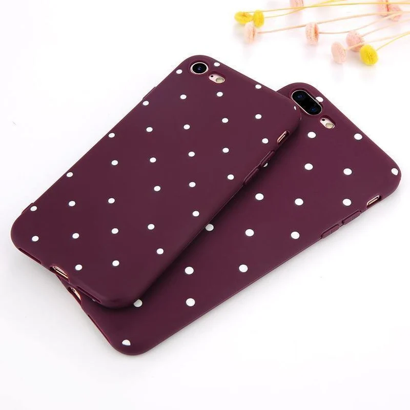 USLION Wave Point-Telefonhülle für iPhone 8 Plus, Weinrot, Ploka Dots, weiche TPU-Rückseite für iPhone X XR XS Max 7 6 S Plus 5 5S SE