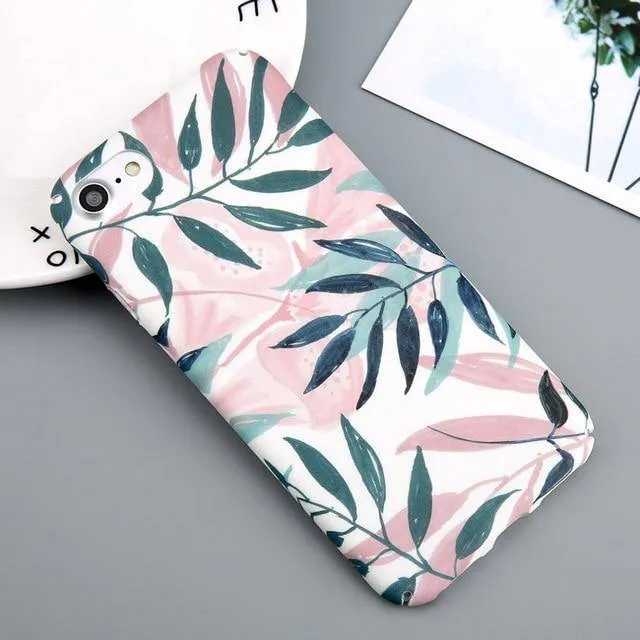 USLION Hülle für iPhone 7 6 X XR XS Max Blume Kirschbaum Harte PC Handyhüllen Bonbonfarben Blätter Hülle für iPhone 6 6s 7 8 Plus